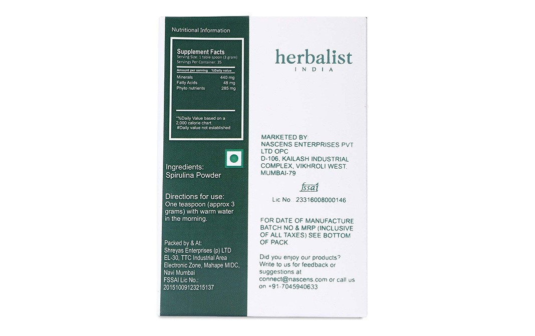 Herbalist Spirulina Powder    Box  100 grams